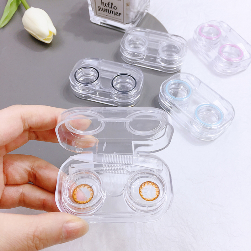 Integrated Transparent Contact Lens case with Color Rubber Circle Myopia Contacts Lenses Cases Boxes clear Contact Lens case