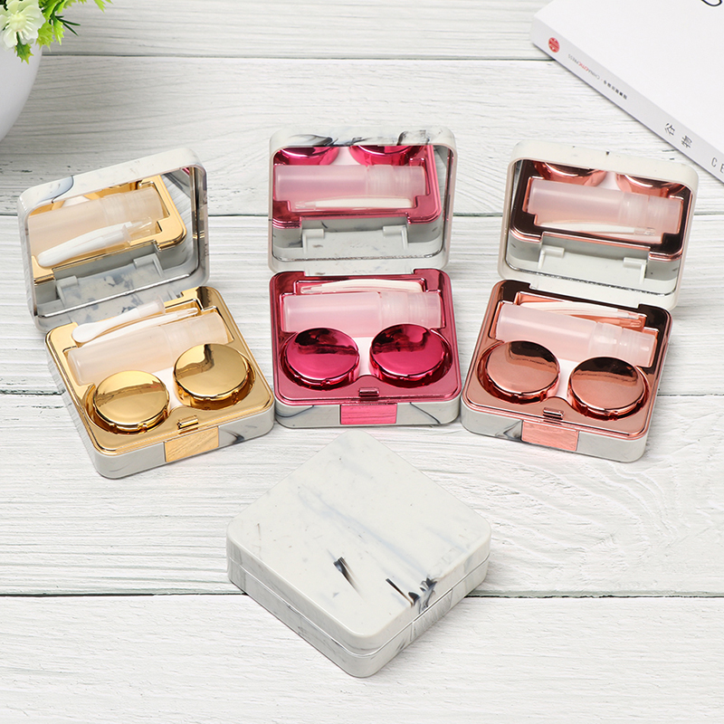 Square Popular Contact Lens case Marbling Pattern Contact Lenses Cases Boxes Plastic Portable Marble Series Contact Lens Case