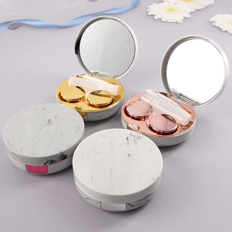 Popular Contact Lens case Round Marble Pattern Contact Lenses Cases Boxes Personalized Custom Oem Contact Lens Case Box