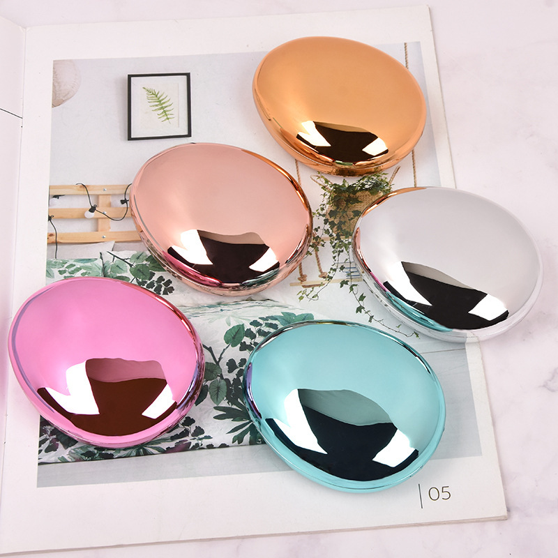 Electroplate Metal Contact Lens case Solid Color Pebble Shape Contact Lens case Travel Kit Portable Contact Lens Storage Box